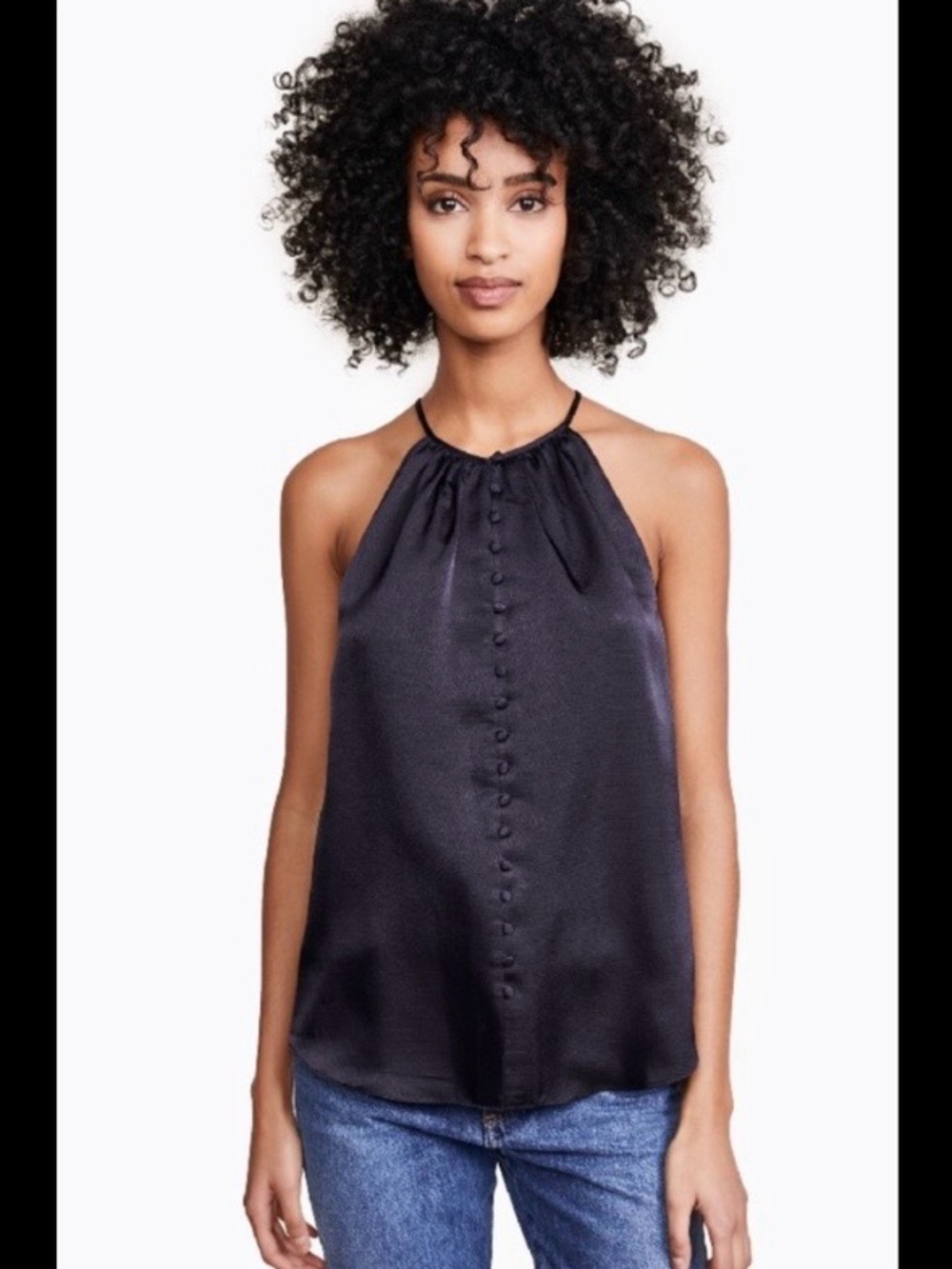 Joie Halter Tank Top Women's M Midnight Blue Button Front Satin Blouse $198 NWT